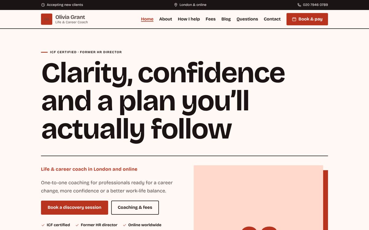 Editorial website design for coaches