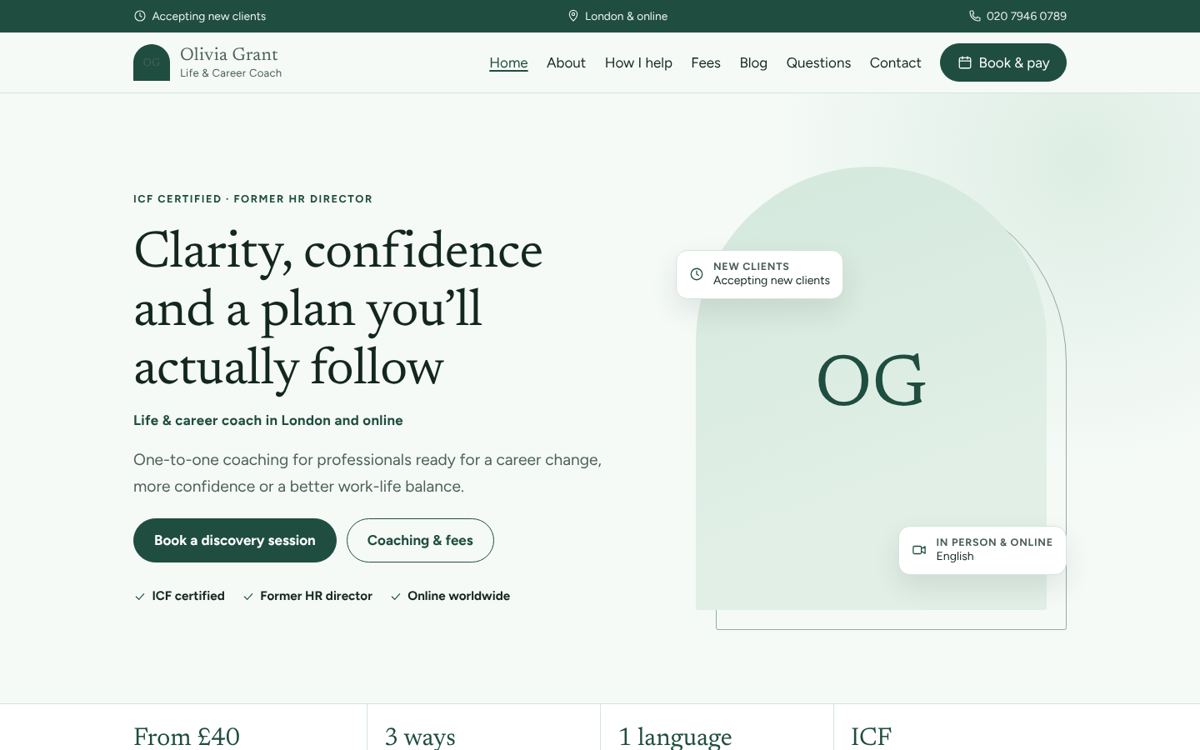 Haven website design for coaches