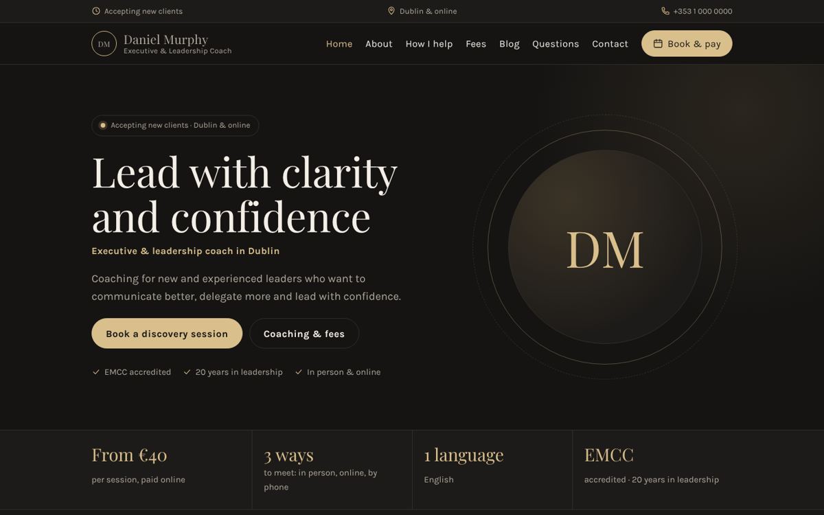 Nocturne website design for coaches
