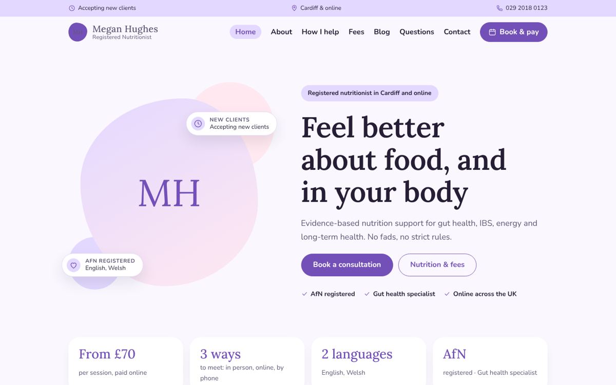 Bloom website design for nutritionists & dietitians