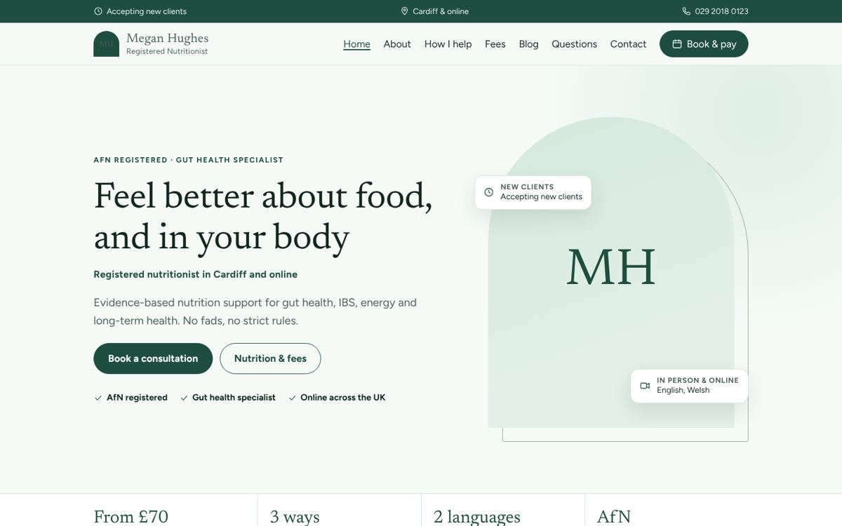 Haven website design for nutritionists & dietitians