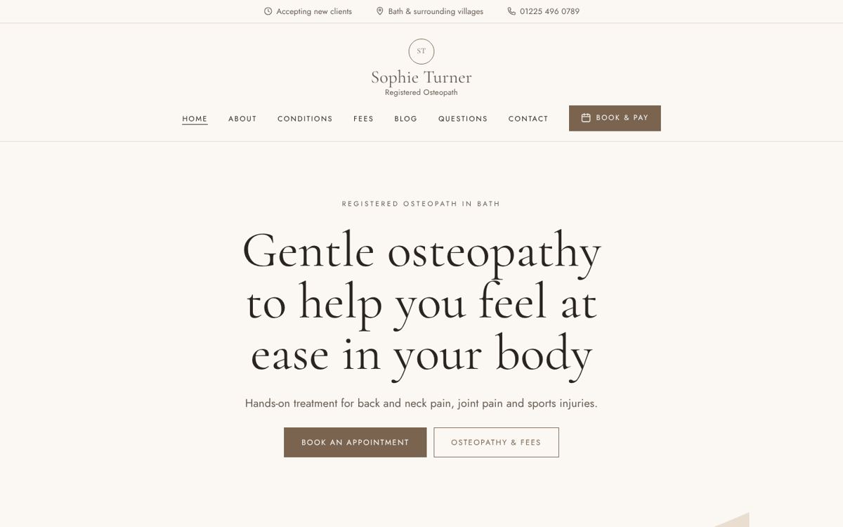 Atelier website design for physio, osteo & chiro