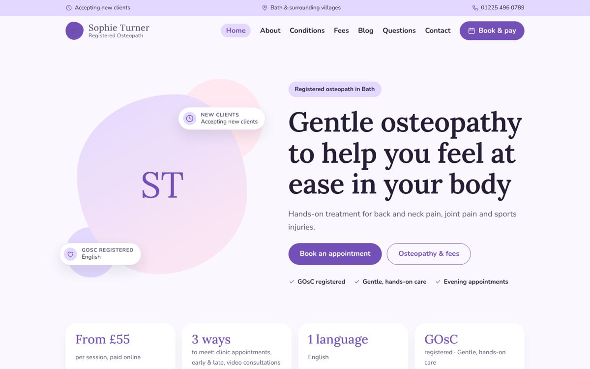 Bloom website design for physio, osteo & chiro
