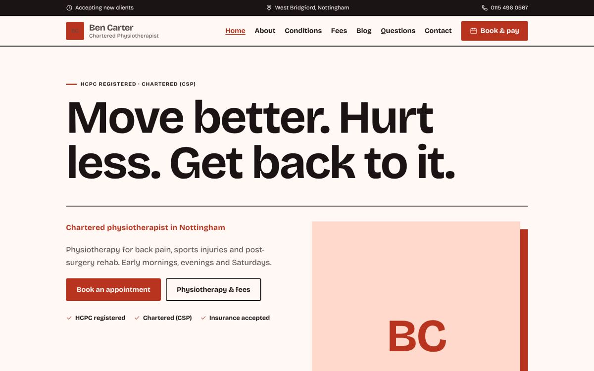 Editorial website design for physio, osteo & chiro