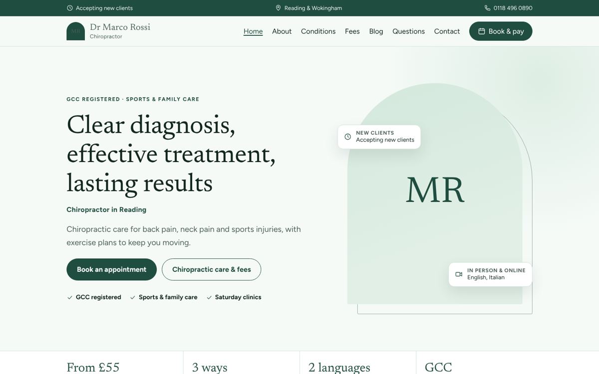 Haven website design for physio, osteo & chiro