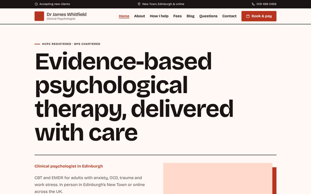 Editorial website design for therapists & counsellors