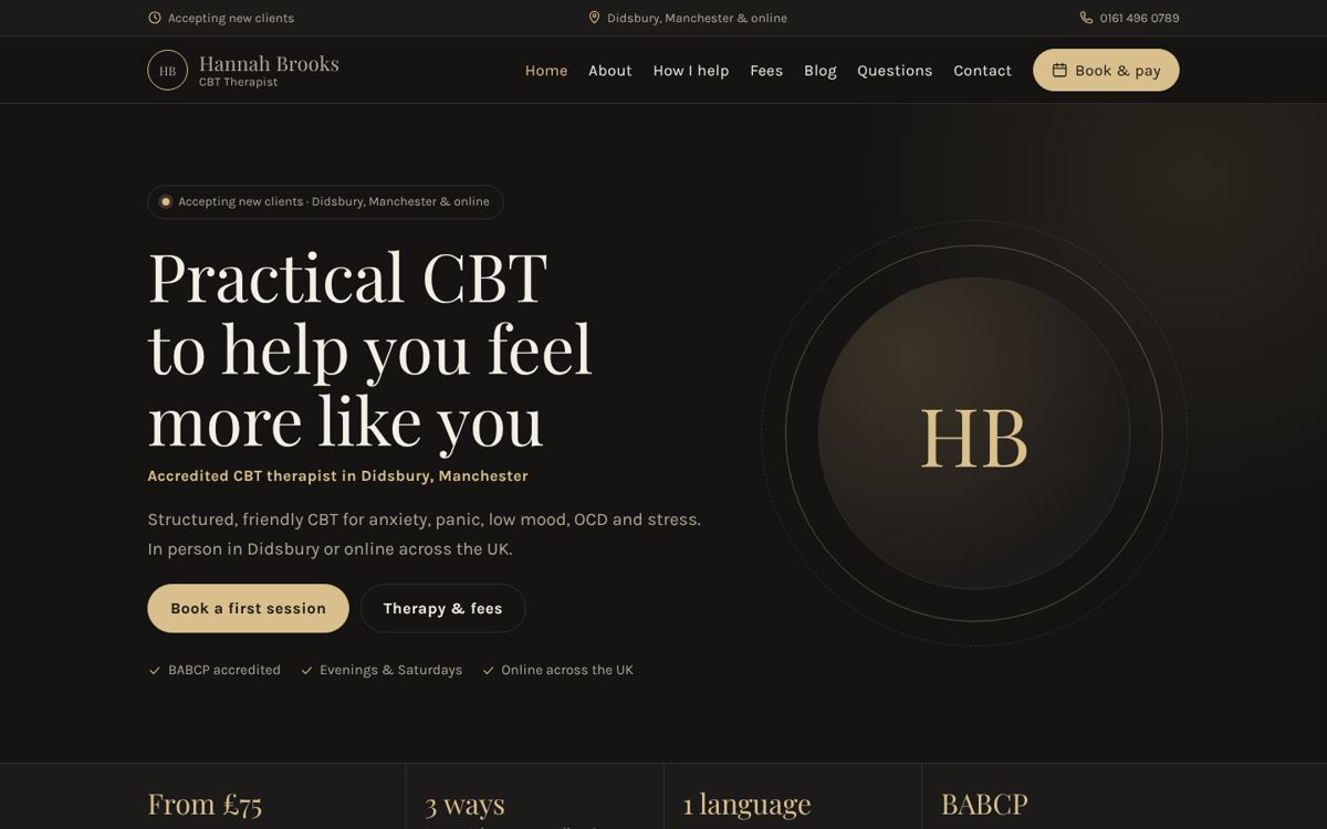 Nocturne website design for therapists & counsellors