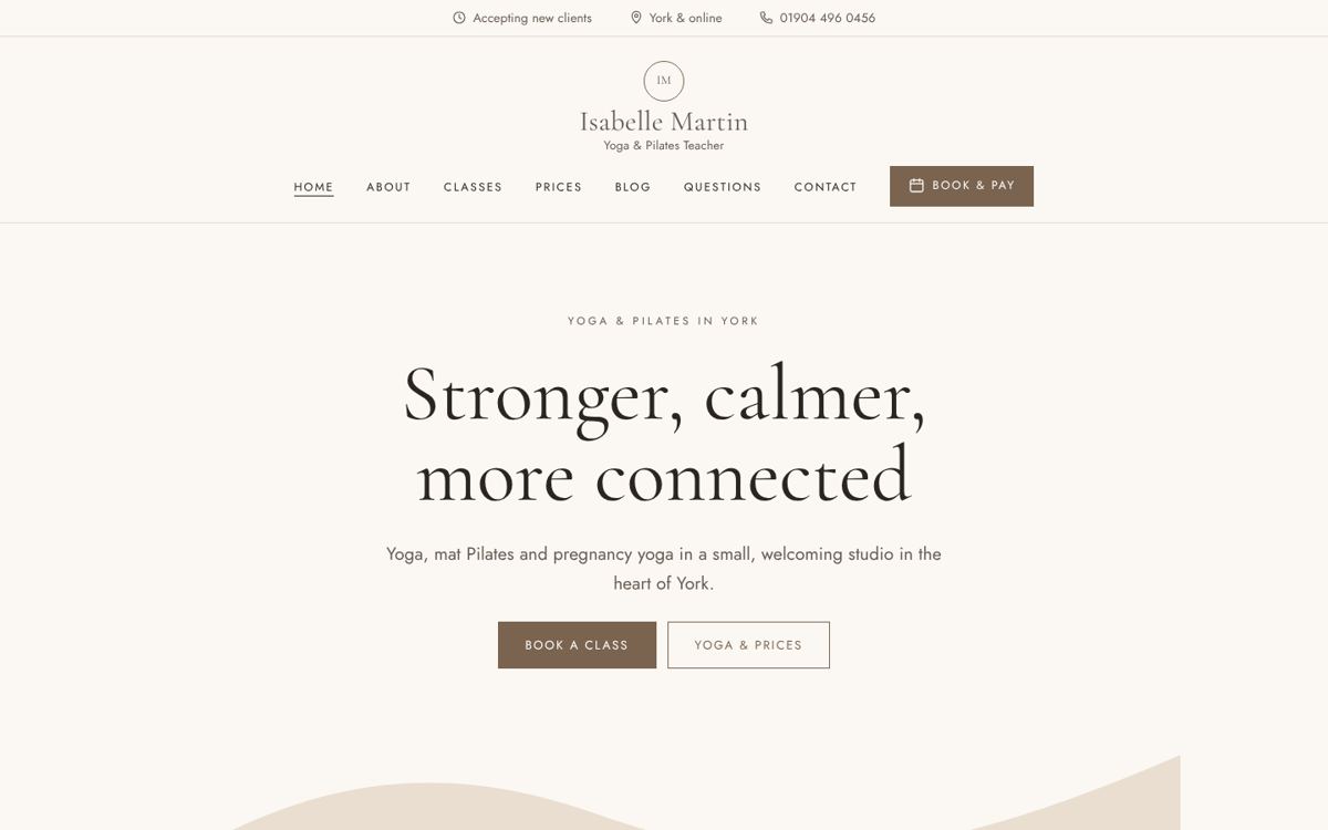 Atelier website design for yoga & pilates